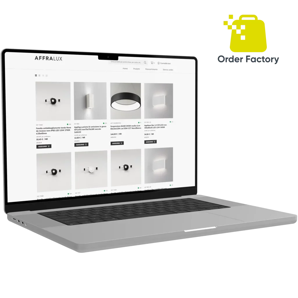 soluzioni illuminazione Affralux ecommerce b2b order factory cosmobile