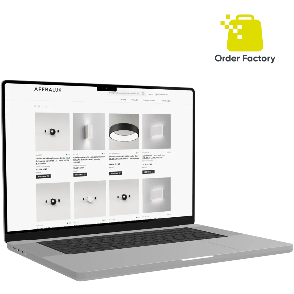 soluzioni illuminazione Affralux ecommerce b2b order factory cosmobile